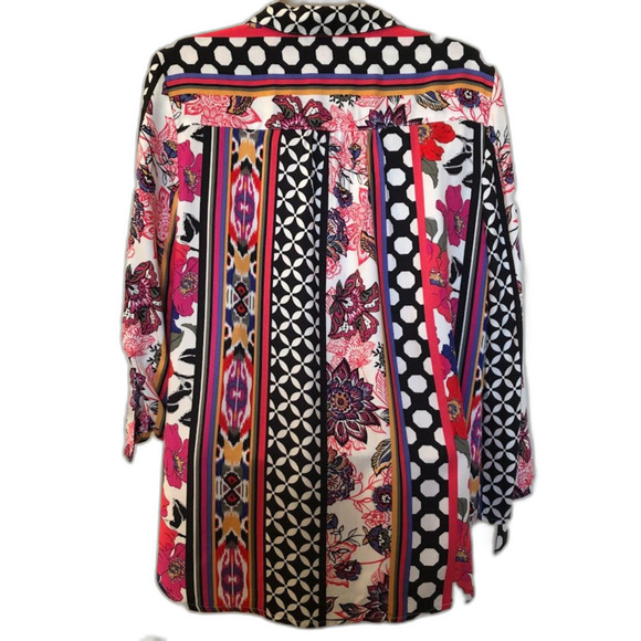 Ruby Rd. Womens Colorful Bold Tunic Shirt Adjustable Sleeves Petite Small V-Neck - Picture 3 of 9